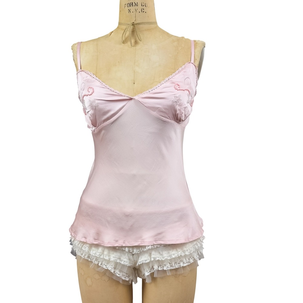 Subdued Pink Satin Cami Embroidered Beaded Bust Coastal Fairy NWT Size M